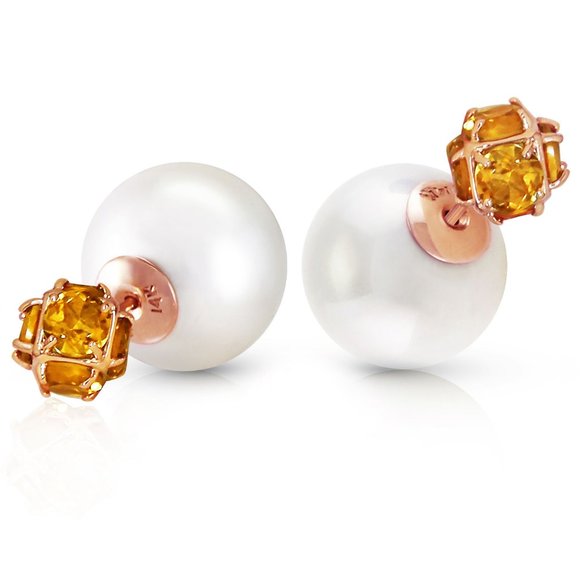 14k Gold Double Shell Pearl & Citrines Earrings - Picture 3 of 6